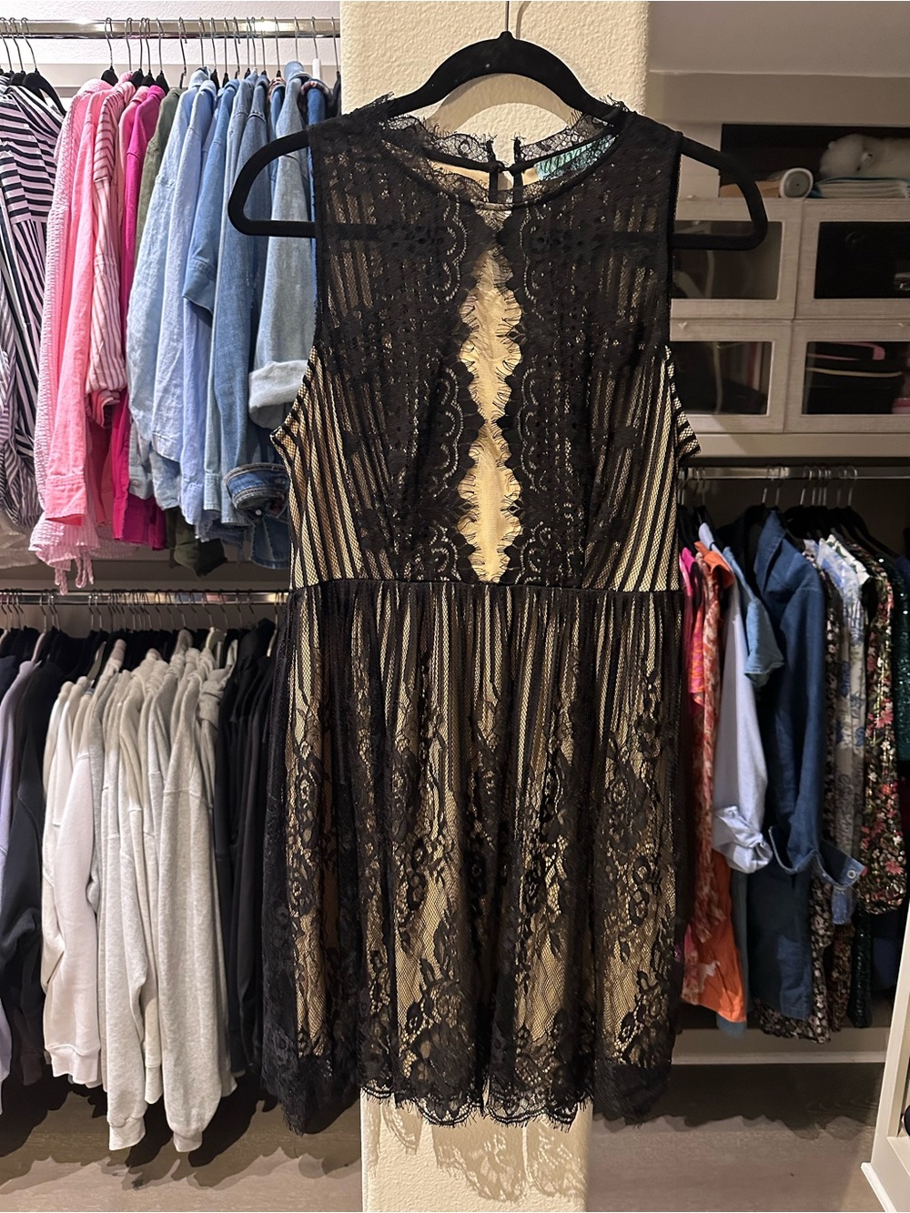 Aina Be Black Lace Mini Dress with Nude Lining